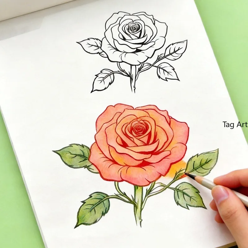 An Adult Stress Relieving Plant Hand Drawn Graffiti Book Beginner's Colorful Lead Flower Line Drawing Exercise Book, 24 Patterns