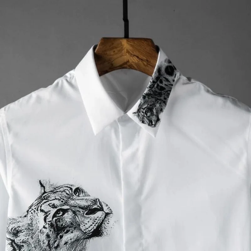 Men's Clothing Spring and Autumn high quality Leopard Print Casual Trendy Handsome Long-sleeved Slim-fit Fashionable Shirt