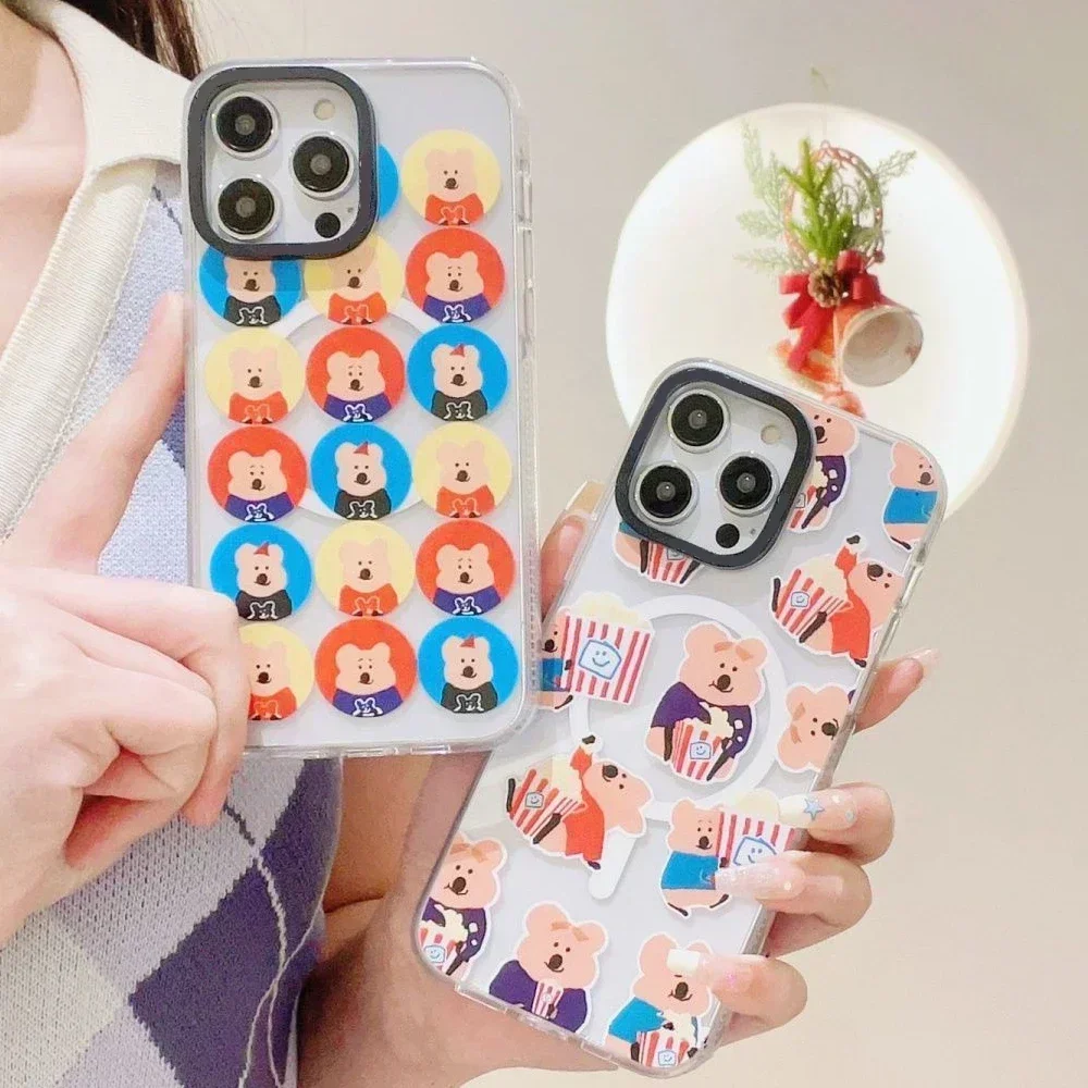 

MagSafe Transparent Border Cartoon Bear Phone Case Cover for IPhone 11 12 13 14 15 16 Pro Max Case for IPhone 16 Pro Max