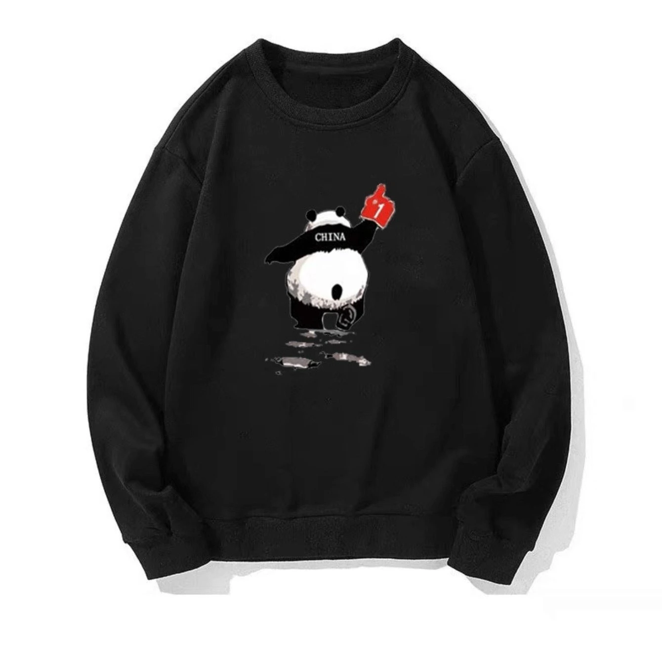 

Fun Panda Pattern Print Autumn and Winter Men's and Women's Long Sleeved Sportswear Casual Loose Outdoor Street Sports Training