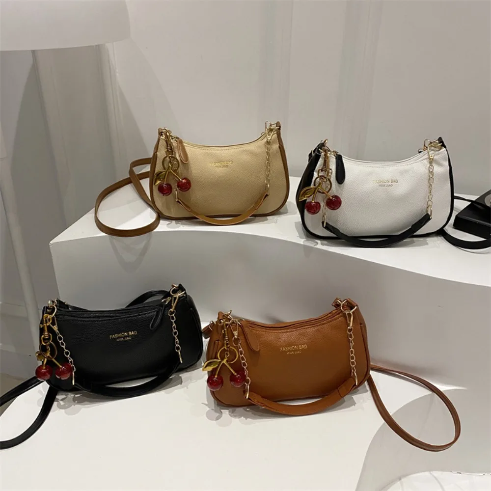 

PU Leather Underarm Bag With Cherry Pendant Zipper Closure Shoulder Bag Adjustable Strap Crossbody Bag For Ladies and Girls