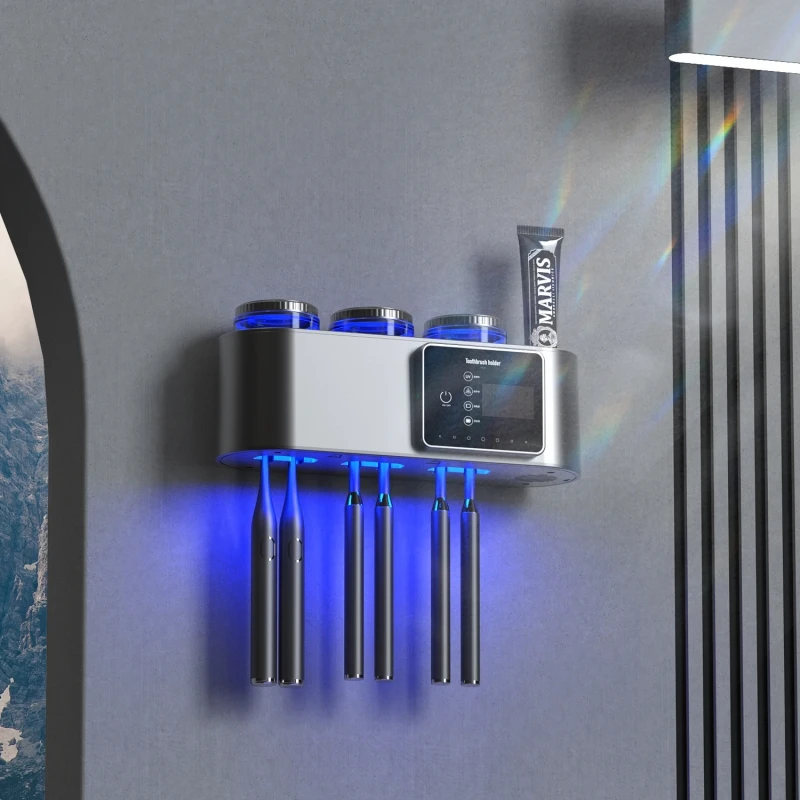 UV Toothbrush Automatic Sterilizer Air-dried Solar Energy USB Charge Wall-mounted with LED Display Home Bathroom Accessories