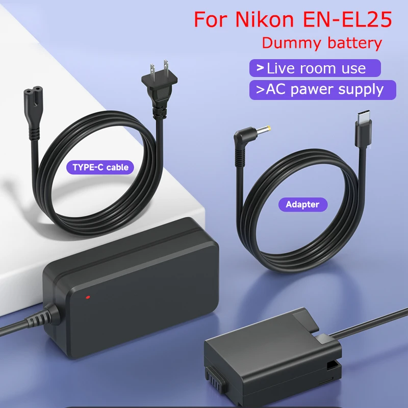 

PALO EN-EL25 Camera Dummy Battery EN EL25 Coupler USB Type-C/AC Power Adapter for Nikon Z30 Z50 ZFC EL25 ENEL25 Camera