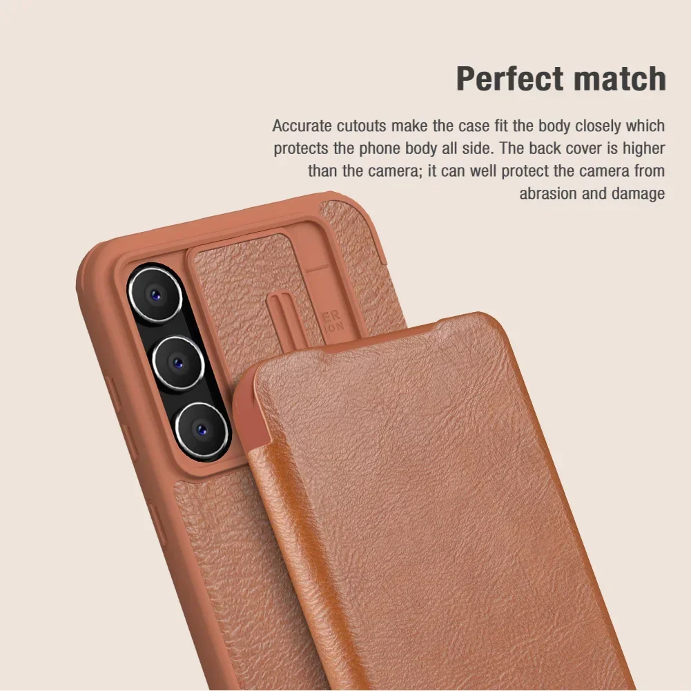 NILLKIN Flip Wallet Leather Case for Samsung Galaxy S23 FE, Camera Protection, Back Cover WIth Kickstand, Qin Pro, Card Pocket image 5