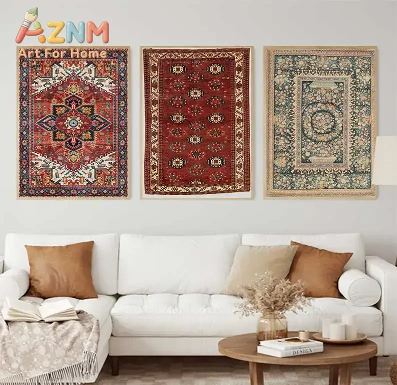 AZNM Vintage Persian Rug Pattern Canvas Poster Unframed Wall Art Print Boho Ethnic Decor for Living Room