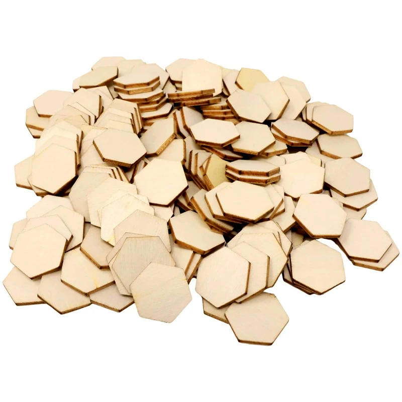 100pcs 2cm Hexagon Unfinished Blank Wood Pieces, Natural Wooden Slice Cutouts for DIY Crafts, Home Decoration, Board Games