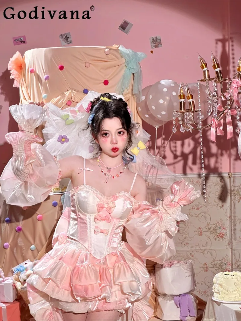 

Princess Style Lolita Trailing Dress for Women Spring and Summer New Elegant Dress Birthday Party Puffy Pink Sexy Dresses