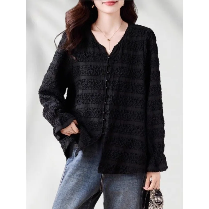 

Однотонная рубашка с длинным рукавом на пуговицах, женский свободный и универсальный топ