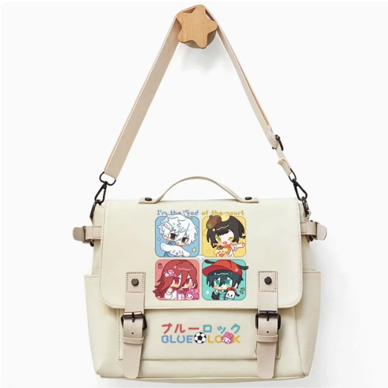 Bolso escolar Chigiri Hyoma con cerradura azul de Anime, decoración de cinturón, moda de ocio, adolescentes, bolso de mensajero para estudiantes