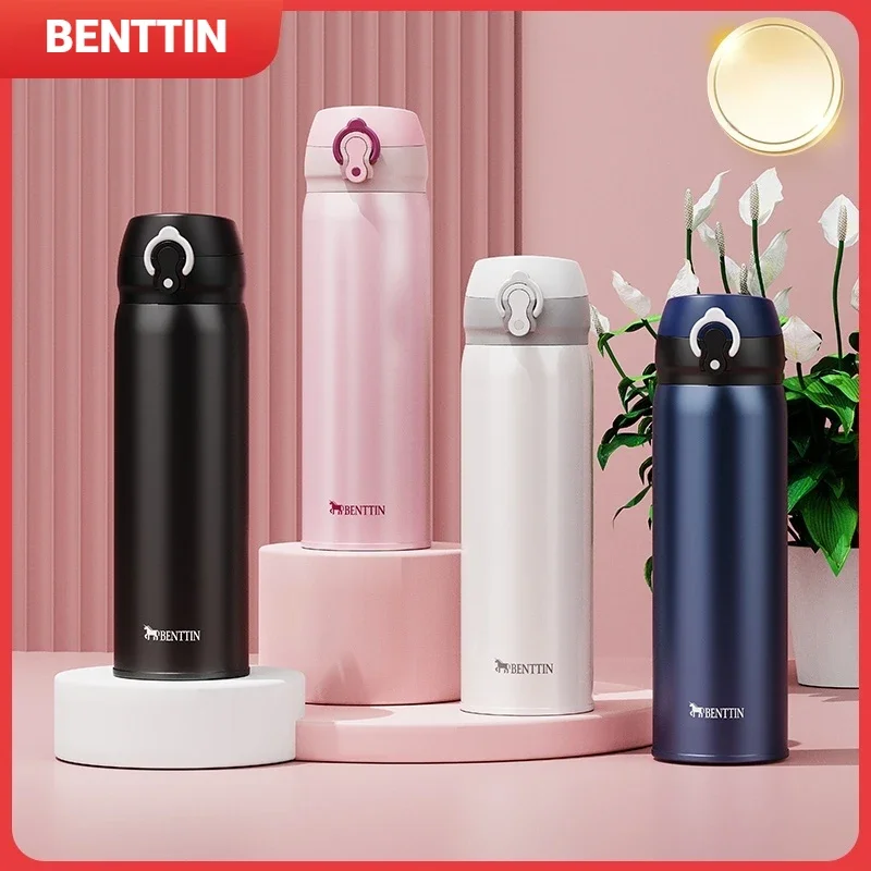 

BENTTIN insulated cup 16oz 316 stainless steel student water cup portable and fashionable tea cup bouncing straight drinking cup