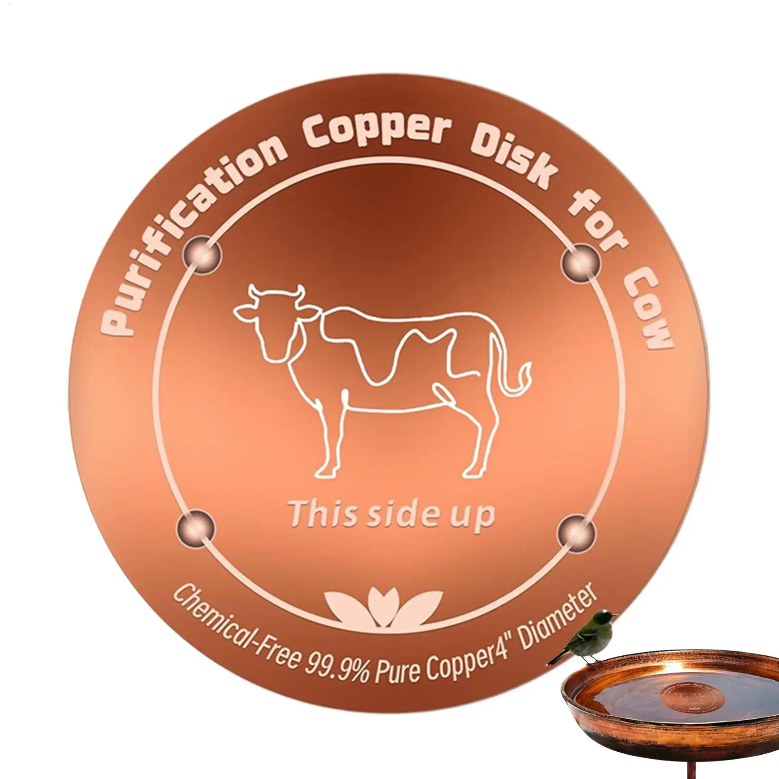 Disco Purificador de Agua de Cobre de 4 Pulgadas, Inhibidor Natural de Algas para Baños de Aves, Limpiador de Piscinas y Estanques al Aire Libre, Uso en Todo Tipo de Clima