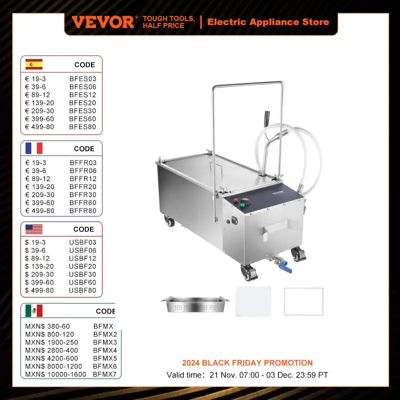 VEVOR Système de Filtration des Huiles de Friture Réservoir de 55 L Filtre à Huile pour Friteuse