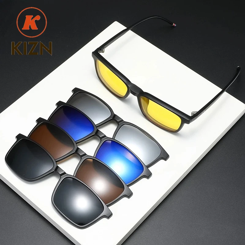 

KIZN Sports 5 клипс магнитные солнцезащитные очки линзы мужские очки для вождения близорукости TR90 оправа по индивидуальному заказу от -0,5 до -6,0 женские очки