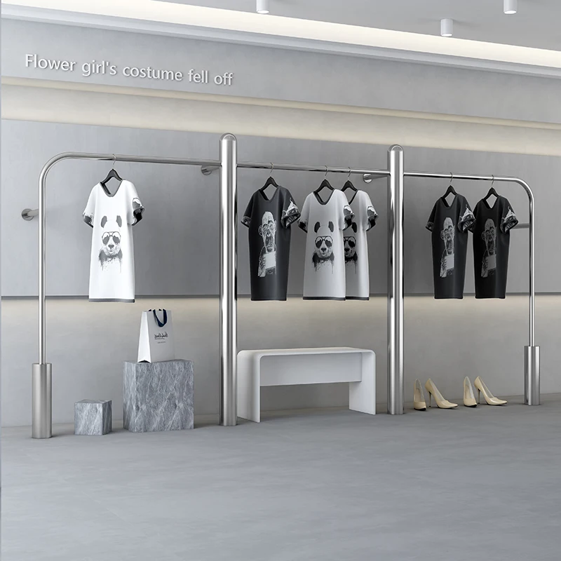 

Clothing store display rack Stainless steel high-grade upper wall wall hanging display rack Men's and women's clothing store