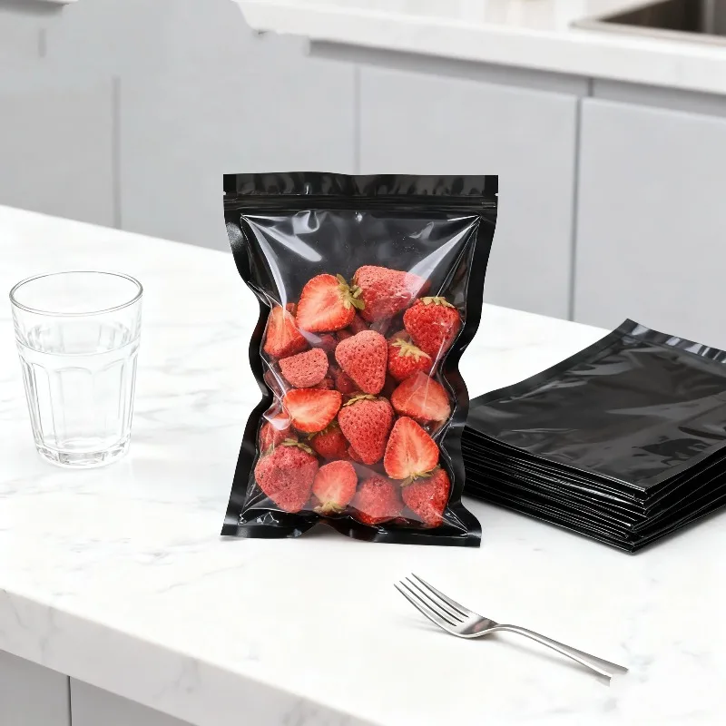 

50/100PCS Open Top Black Nylon Vacuum Bag Clear Front Cooked Sea Food Tea Meat Chicken Frozen Heat Sealing Packaging Pouches