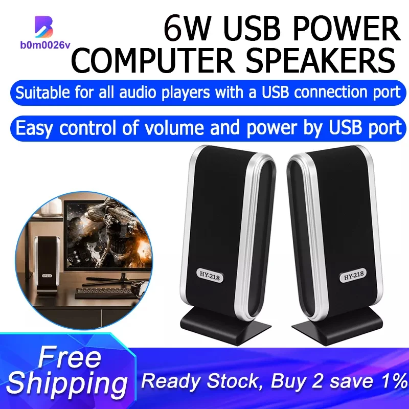 

2 Pcs 6W USB Power Computer Speakers Stereo 3.5mm with Ear Jack for Desktop PC Laptop