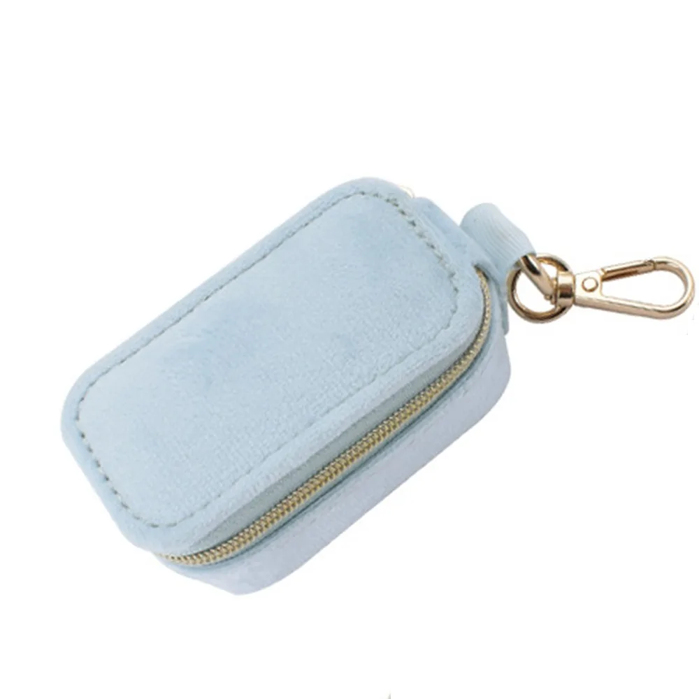 

High Quality Velvet Mini Jewelry Boxes with Key Chain Hanging Type Jewelry Organizer Portable Zipper Jewelry Storage Case Travel