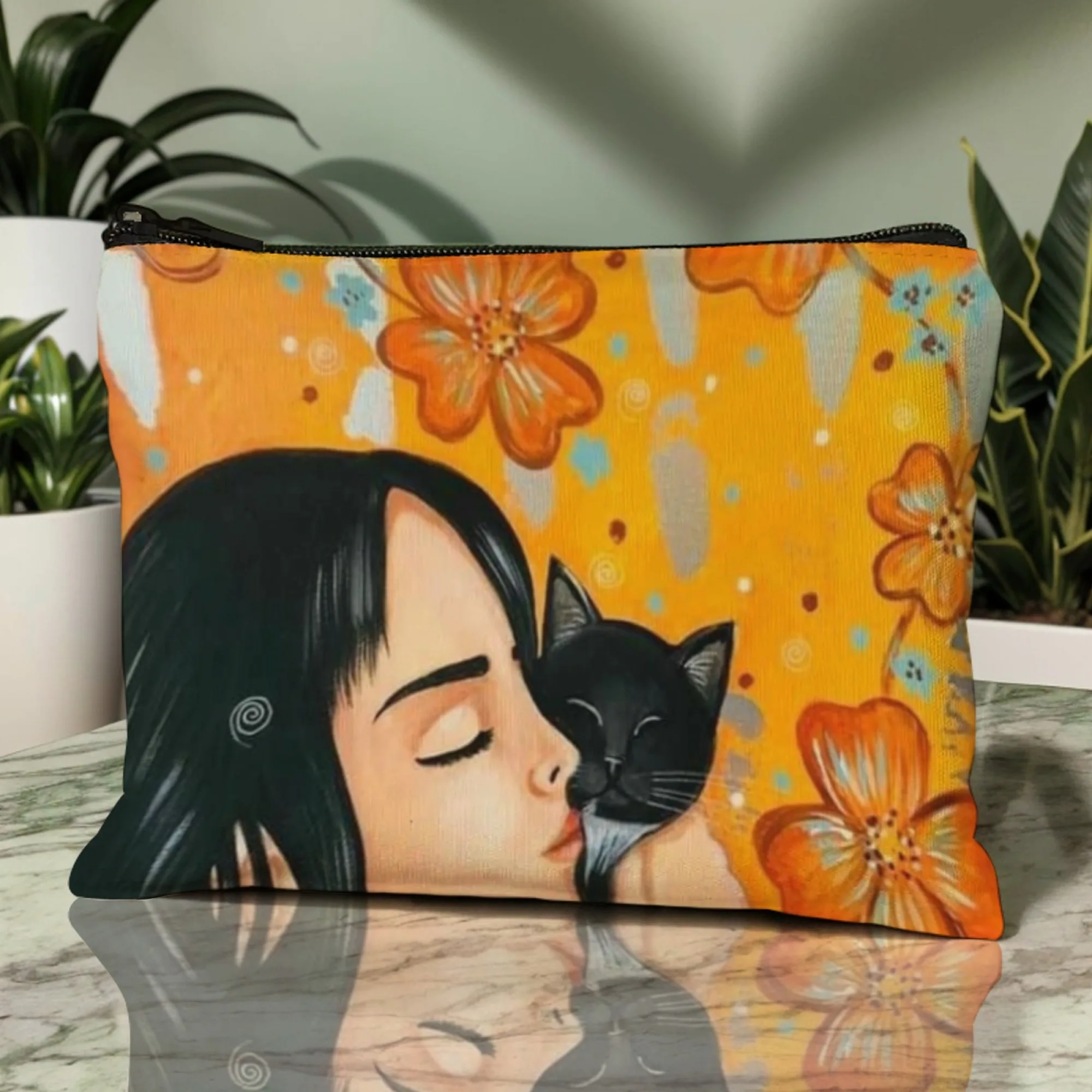 Autumn Cat and girl makeup bag lightweight portable cosmetic case with zipper closure ideal for women Birthday Christmas Gifts