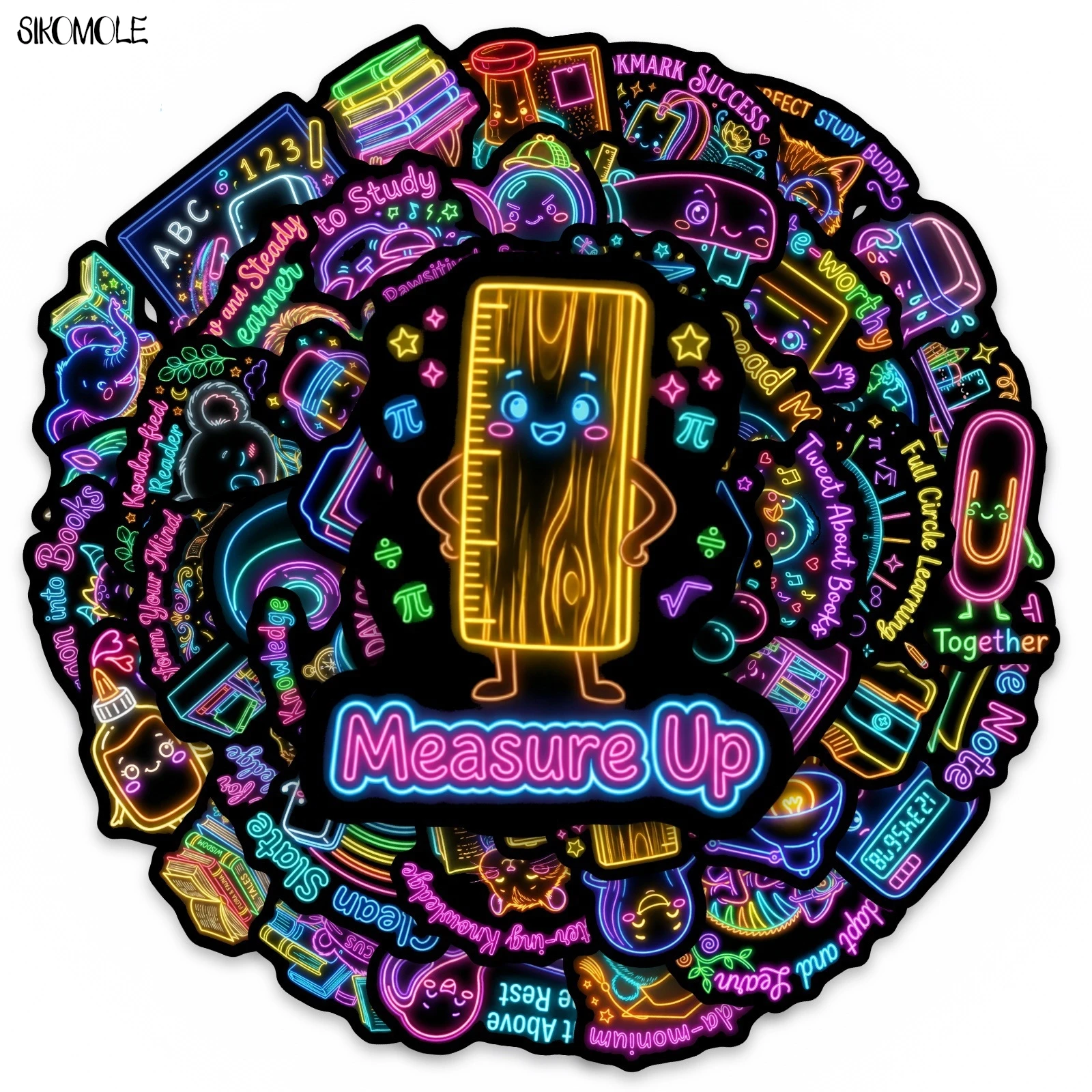 10/30/50PCS Cartoon Neon Style Learning Stickers Book DIY Skateboard Toys Guitar Luggage Suitcase Decoration Graffiti Sticker