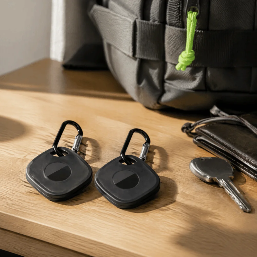 2pcs With Carabiner Silicone Protective Case All Round Protective Silicone Anti Lost Finder Black Soft Secure Cover