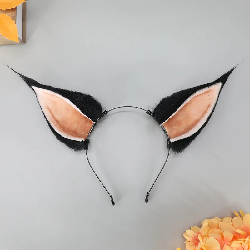 New Halloween Plush Dark Gothic Cat Ear Headpiece Cosplay Costume Performance Prop Handmade Rose Imitation Animal Ear Headband