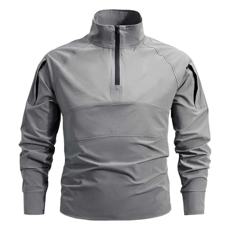 

Мужские тактические футболки с длинным рукавом, быстросохнущие, с молнией 1/4, с карманами на молнии, для активного отдыха, тренировок, походов