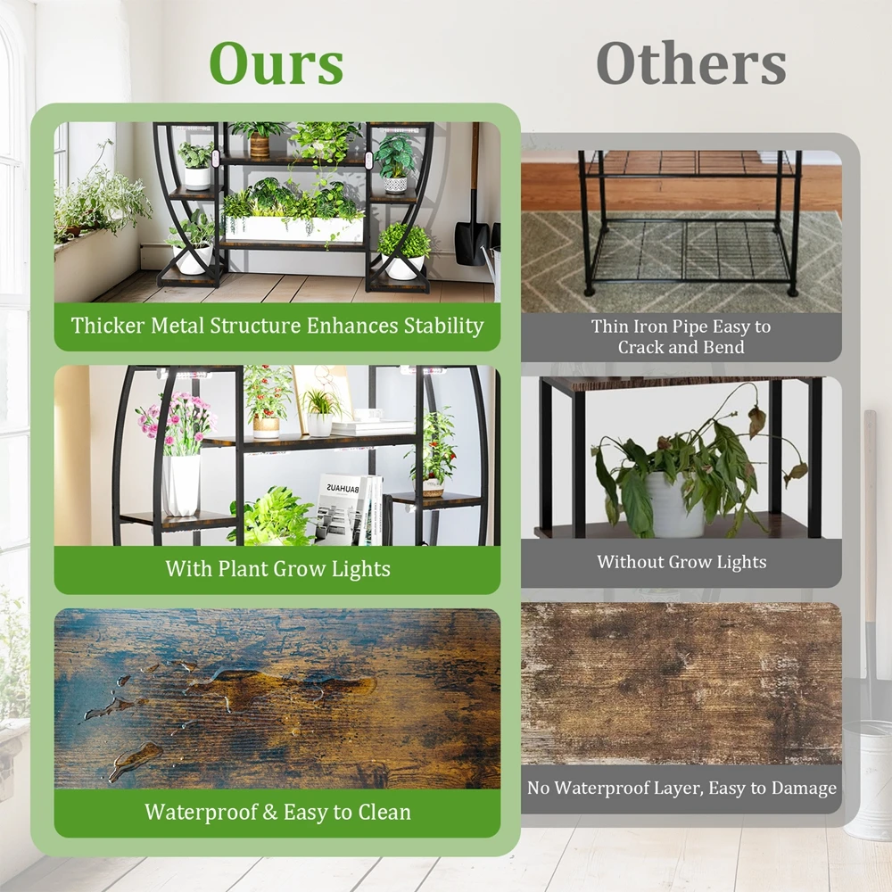 رف حامل نباتي داخلي على شكل نصف قمر مع أضواء نمو، رف كتب متعدد الطبقات #4