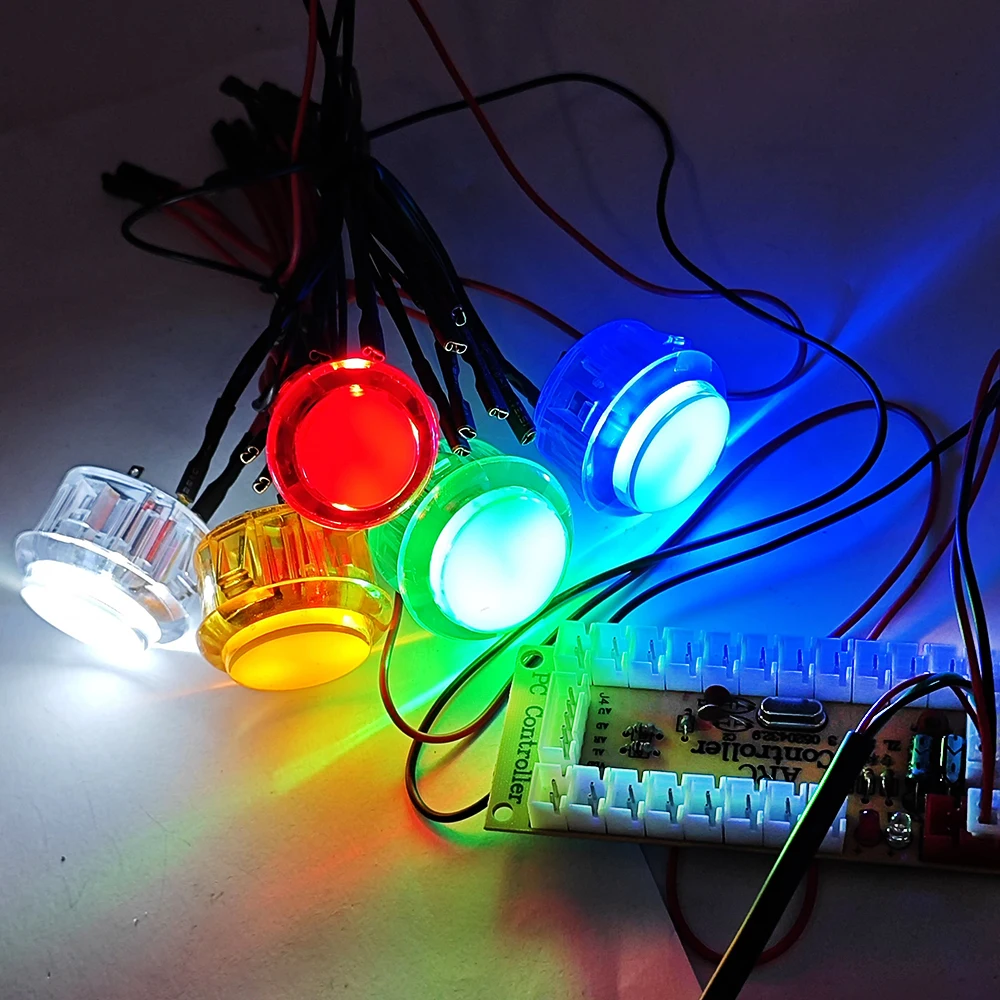 5 V LED-beleuchteter Arcade-Licht-Druckknopf, 30 mm/24 mm, durchsichtiger Kunststoff, münzbetriebener Joystick, Spielknopf für DIY-Arcade-Maschine – Detail 9