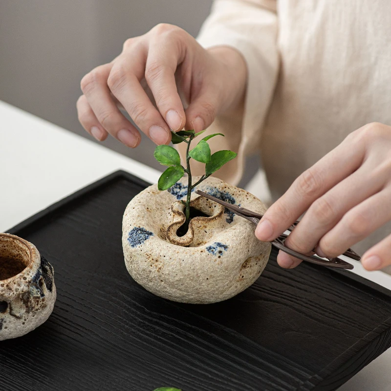 Hand‑made slip‑glazed zen‑style small flower vase, wabi‑sabi‑style ceramic white ornament for homestay decoration