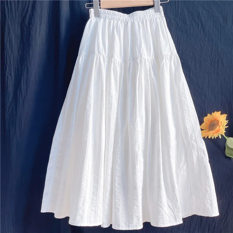 

2025 Spring Summer New Skirt Solid Color Patchwork Pleated High Waist Long Skirts Fashion Elegant All Match Loose Women Clothing