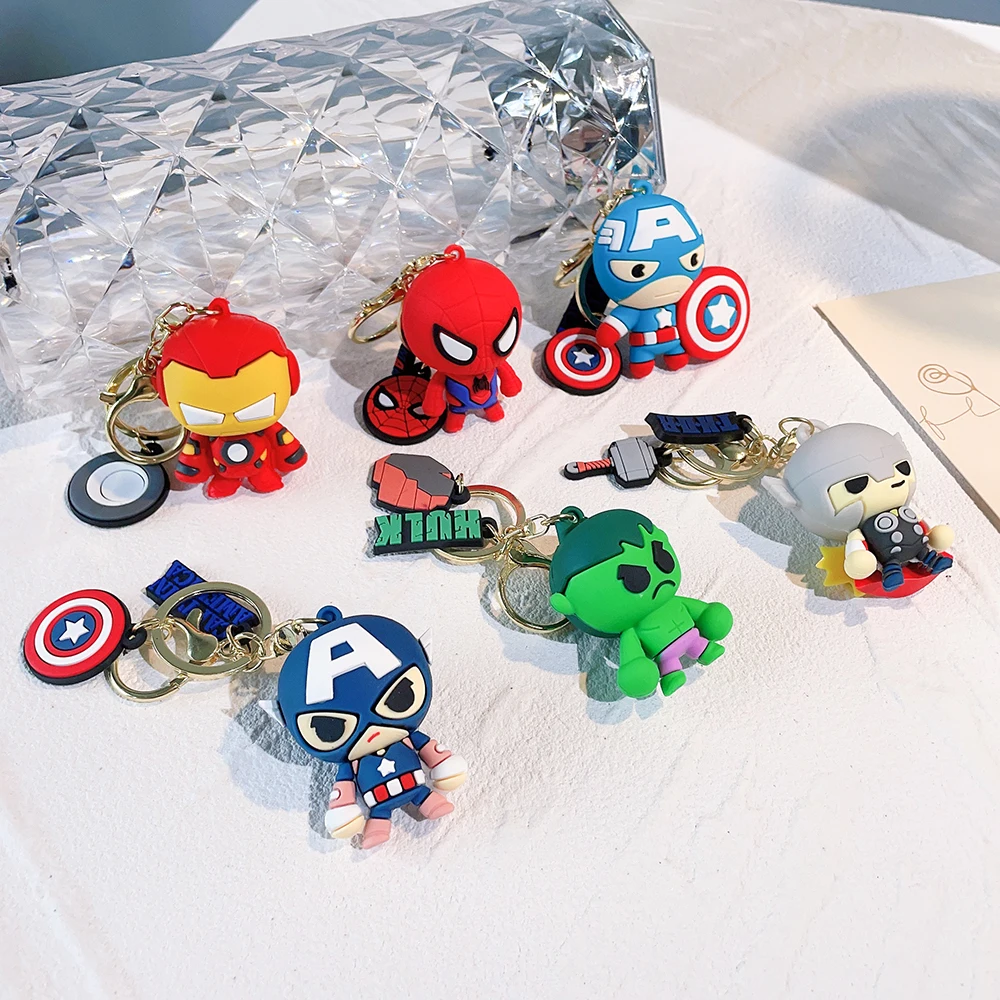 Marvel Spiderman Doll Silicone Keychain Avengers Superhero Iron Man Keyrings Men Car Pendant Key Holder for Backpack Accessories