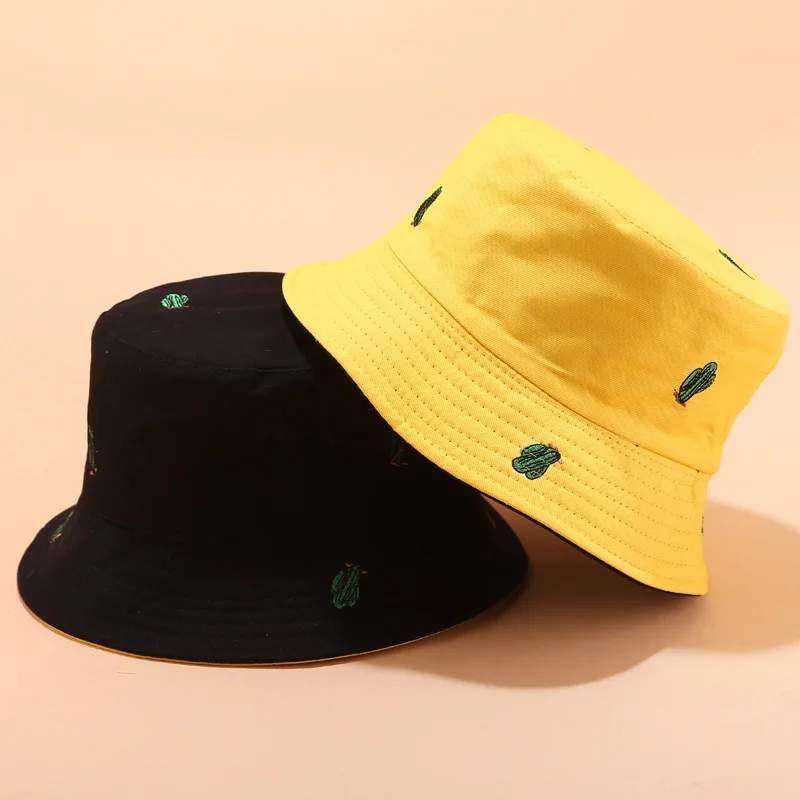 Cactus Embroidery Double-Sided Fisherman Hat for Men and Women Outdoor Sun Protection Sun Hat Casual Hat