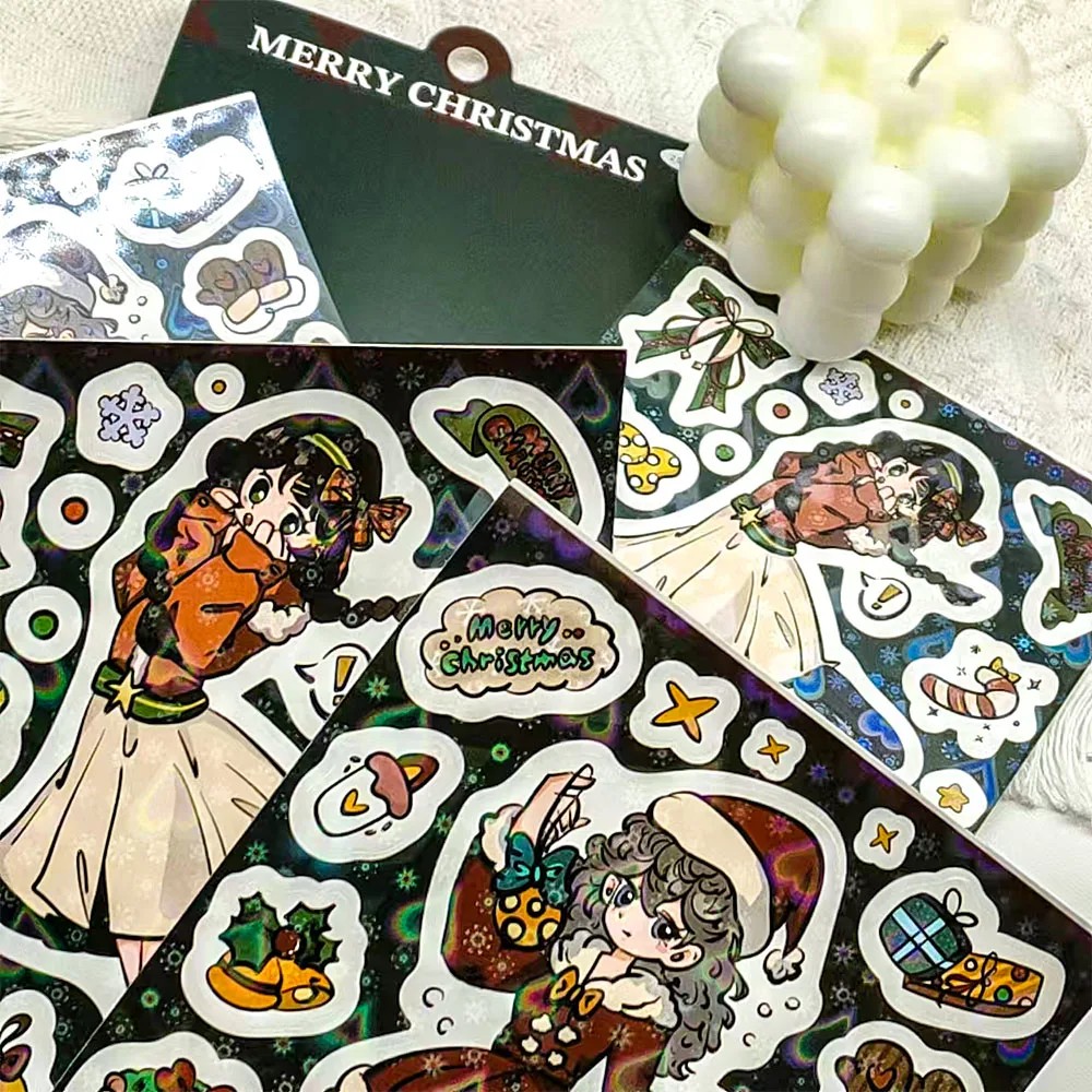 2Sheets Funny Christmas Girl Stickers DIY Cartoon Character Decals For Refrigerator Laptop Luggage Scrapbook Phone Case Stickers