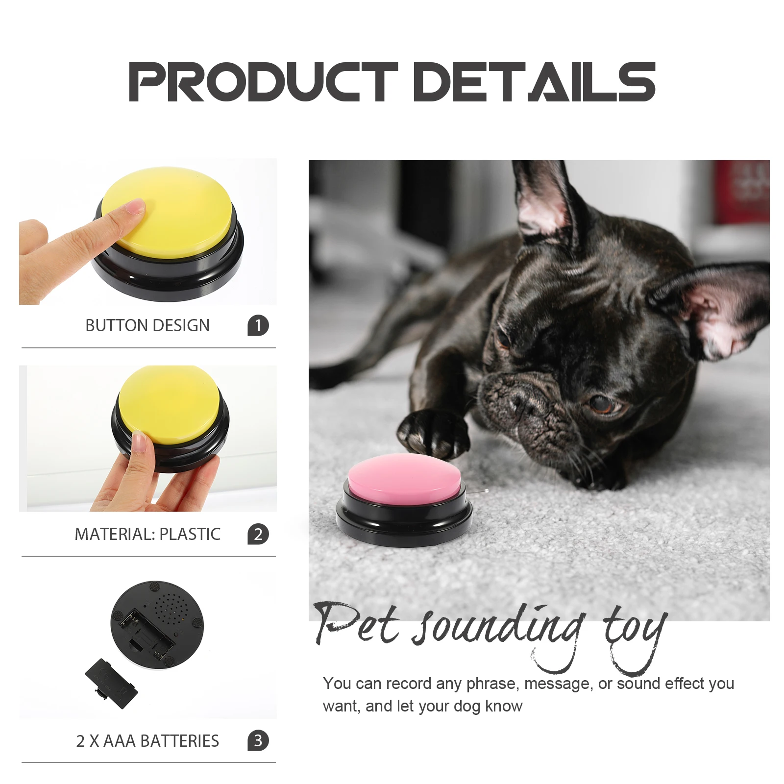 

Household Recording Button Interactive Buzzer Dog Supply Funny Training Companion Sound Box for Pet Smartness