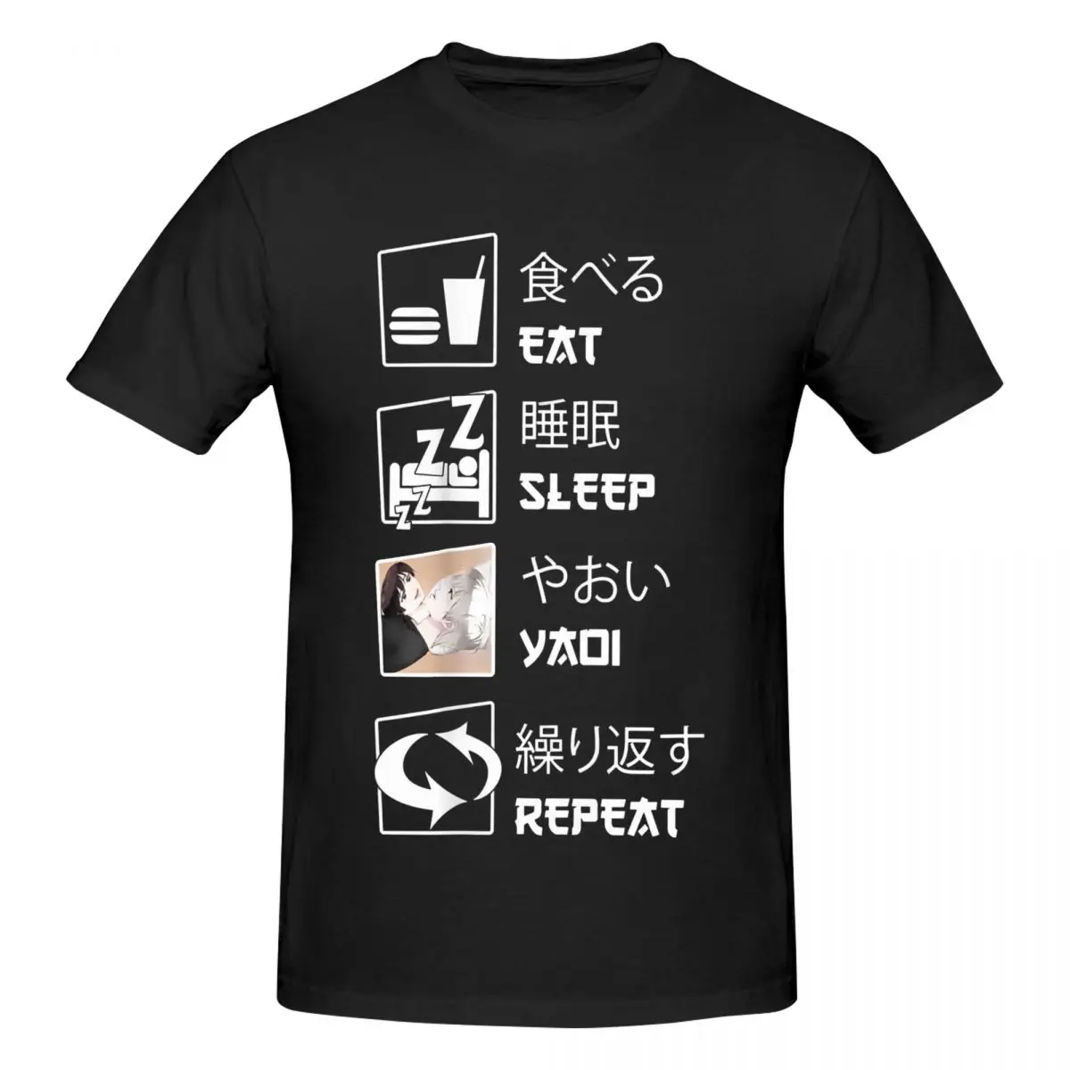 Men Eat Sleep Yaoi Yuri Repeat Anime BL Manga Lover (3) T Shirt Streetwear O-neck Cotton Tshirt