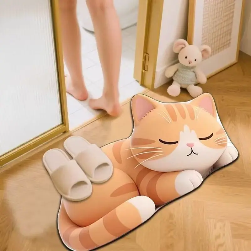 VIKAMA Calico Cat Sleeping Doormat for Entryway Bathroom, Soft Cozy Non Slip Floor Mat Home Decor