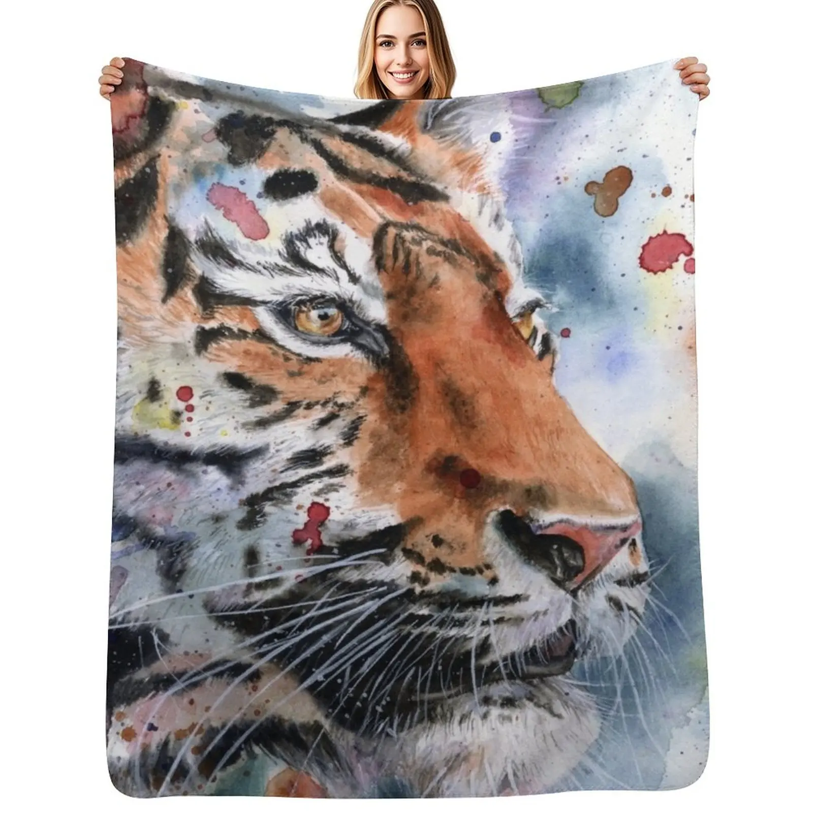 Watercolor Tiger Painting - Eye of the Tiger Throw Blanket Soft Soft Beds Picnic Thin Stuffeds valentine gift ideas Blankets