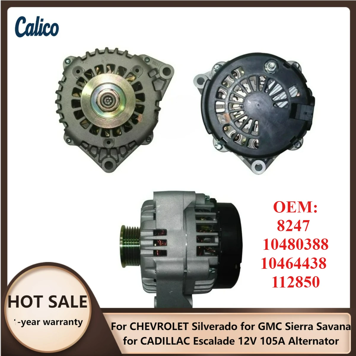 

Лидер продаж: Генератор 12V 105A для CHEVROLET Silverado, GMC Sierra Savana, CADILLAC Escalade (номера 8247, 10480388, 10464438, 112850)