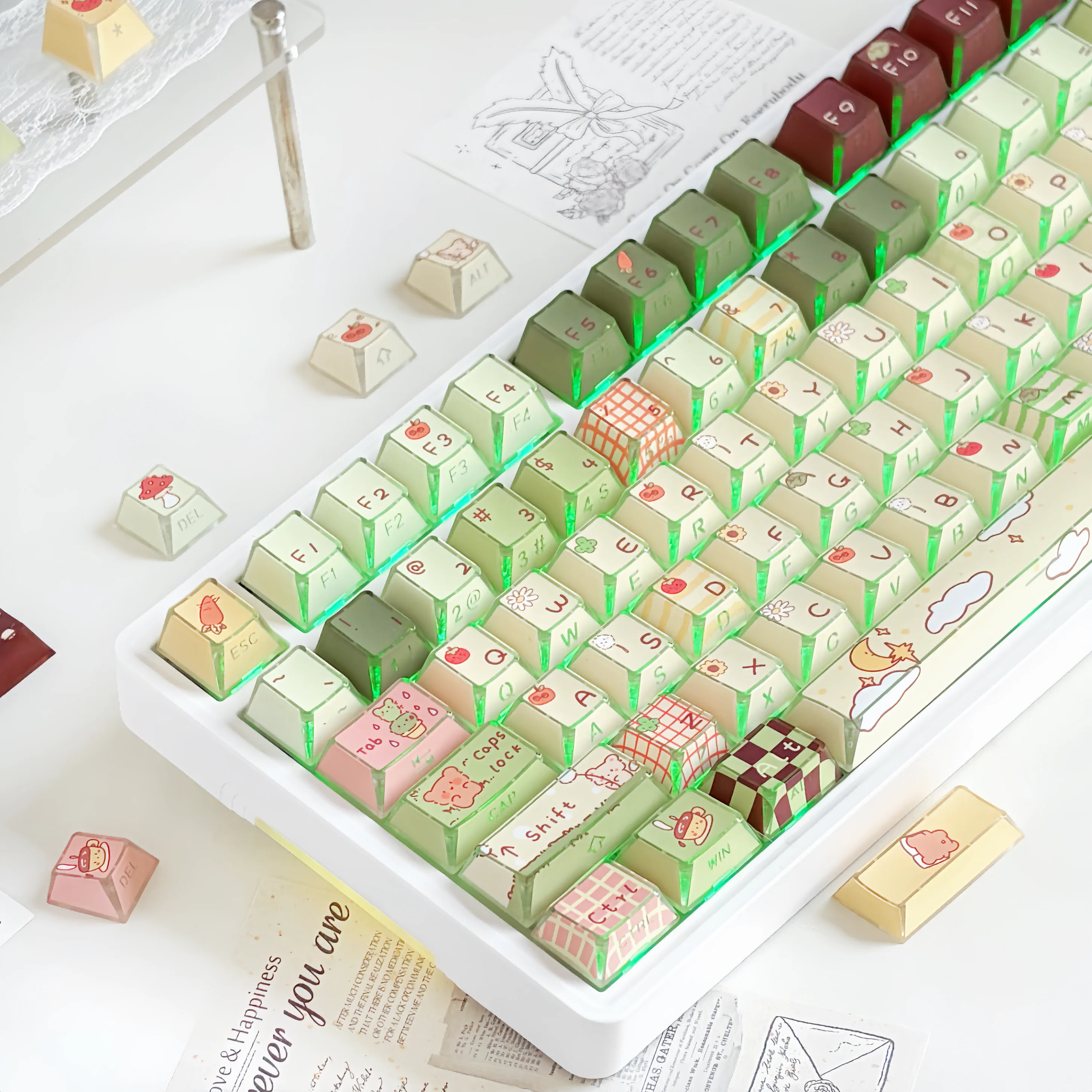 MAIMOOO Little Bear Forest Keycap CHERRY Side Folding Shadow Pbt Five Sided Thermal Sublimation Customized Keyboard Keycap