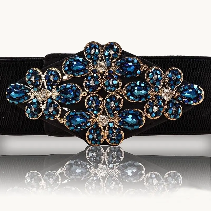 Crystal Rhinestone Wide Waist Cincher - Stretch Belt for Dresses & Puffer Jackets, Sparkle Corset for Women