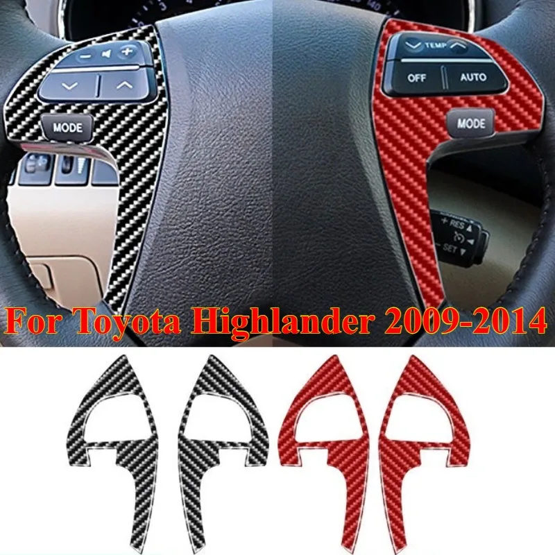 

2PCS Car Steering Wheel Button Cover Trim Sticker Decoration for For Toyota Highlander 2009-2014 Black Carbon Fiber Look