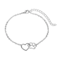 Cute Hollow Heart Dog Paw Charm Bracelet Cat Footprint Adjustable Bracelets For Girls Women Dogmom Jewelry