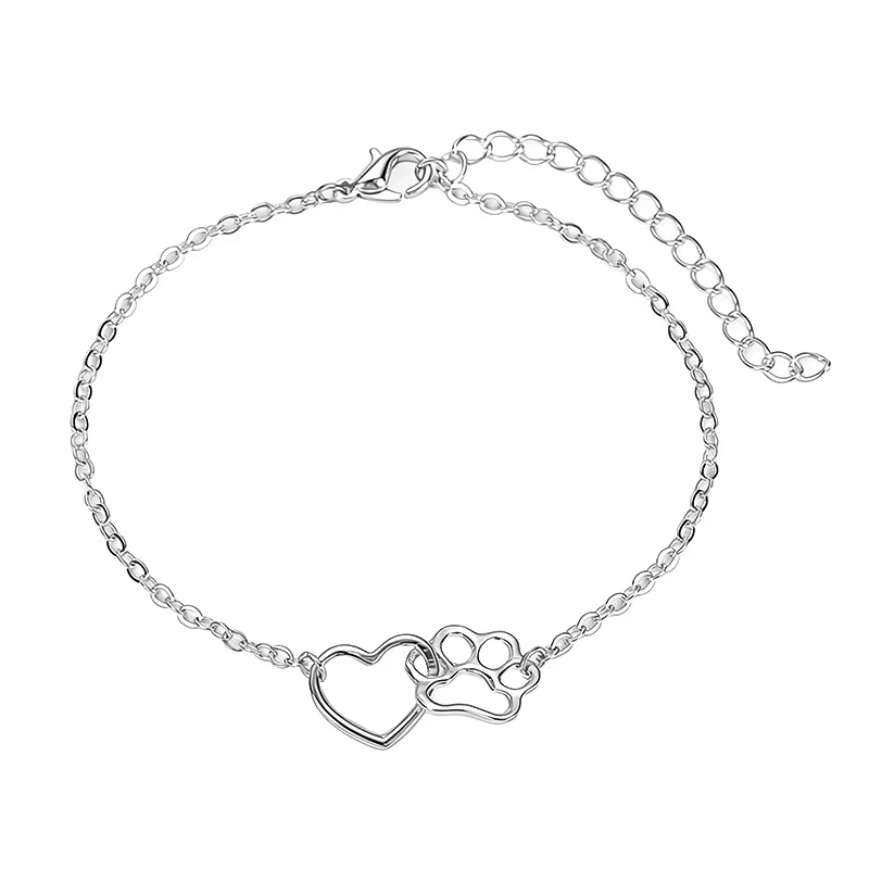 Cute Hollow Heart Dog Paw Charm Bracelet Cat Footprint Adjustable Bracelets For Girls Women Dogmom Jewelry
