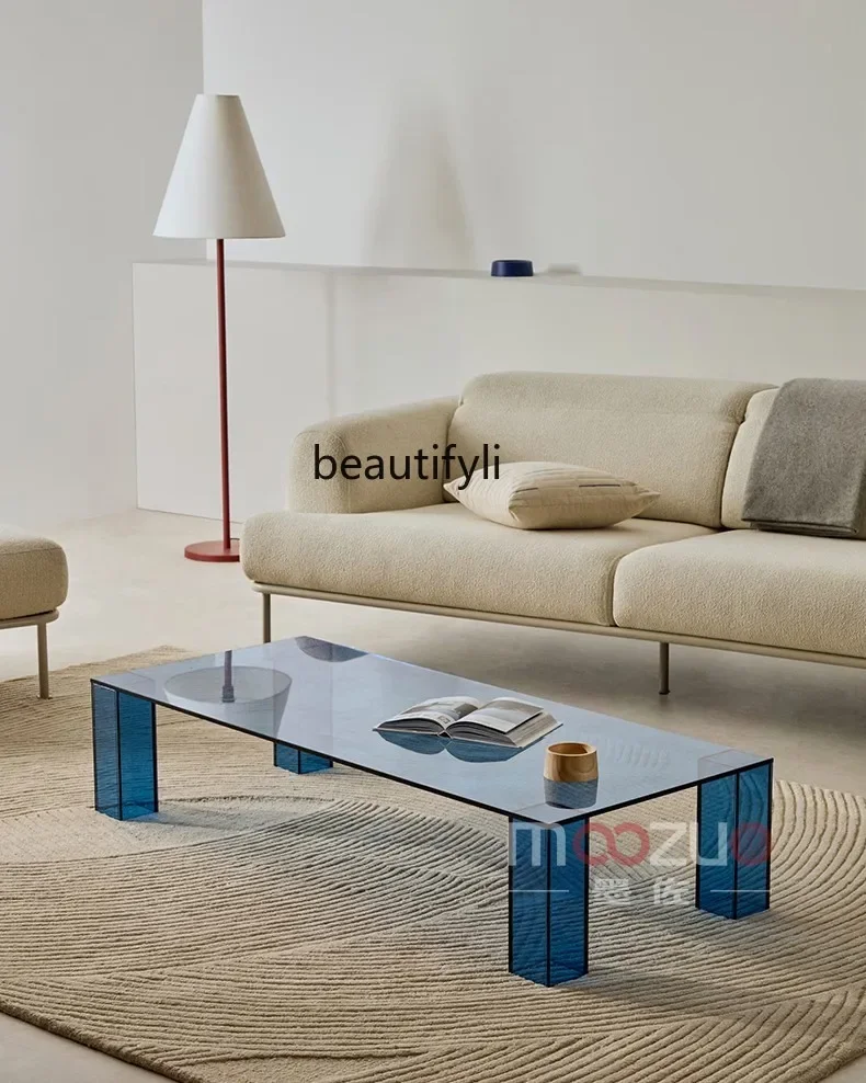 

ls 27Italian transparent tempered glass coffee table living room household rectangular sofa tea table edge table