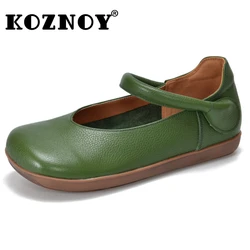 Koznoy 2.5cm Cow Suede Genuine Leather Elegance Shallow Moccasin Woman Comfy Soft Soled Ethnic Luxury Flats Summer Ladies Shoes