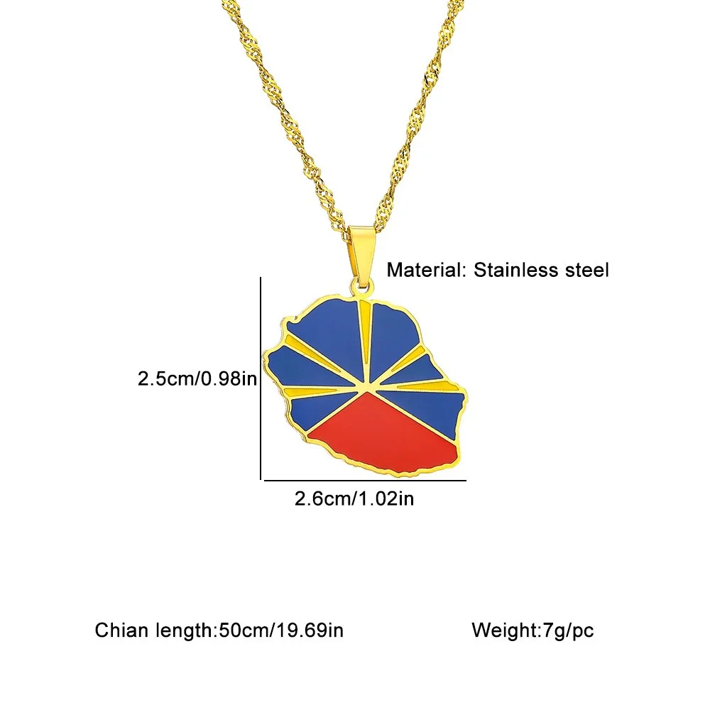 2026 US EU Hot Sale Stainless Steel Vintage Reunion Island Map Pendant Necklace Unisex Couple Birthday Jewelry Gift