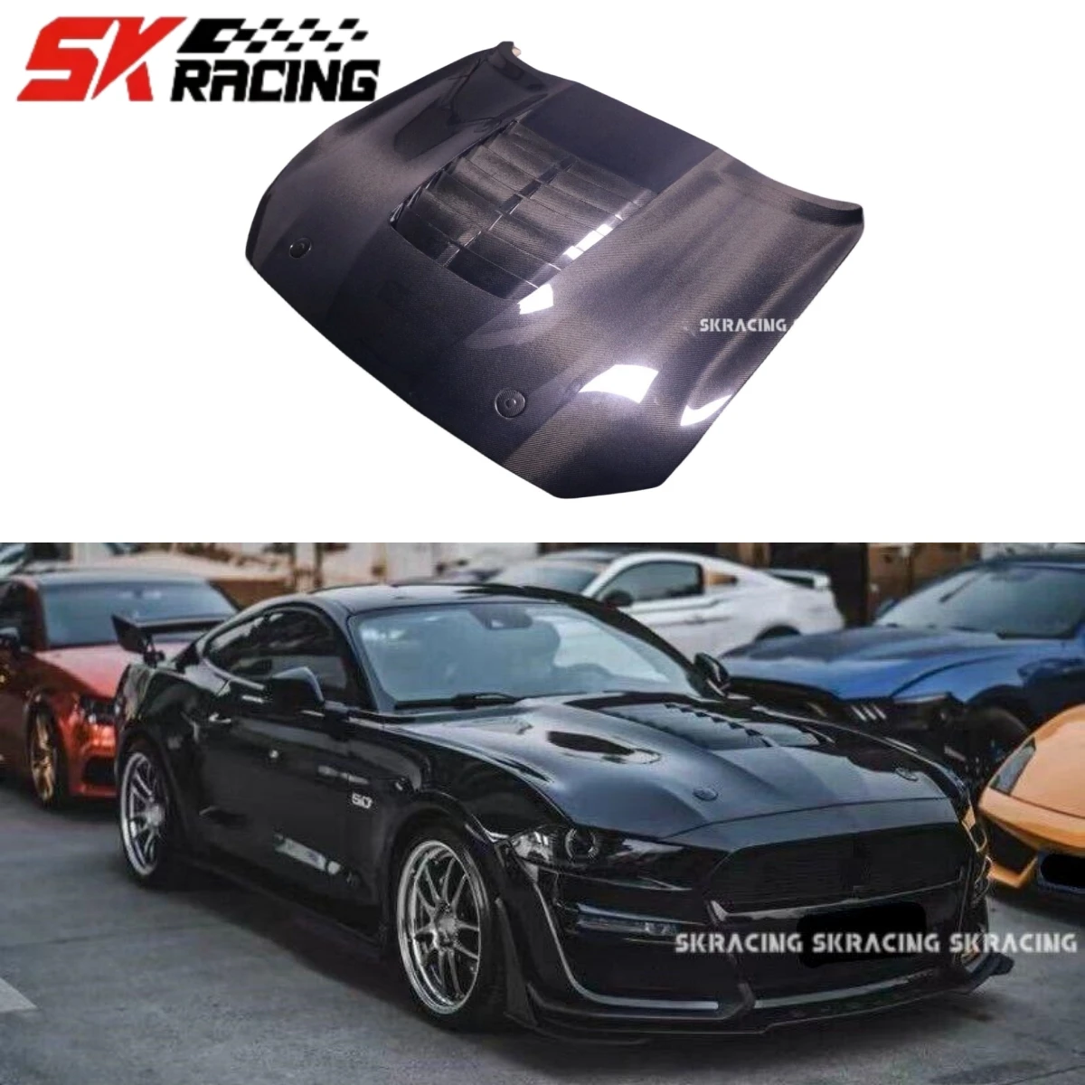 Real Carbon Fiber Engine Hood Bonnet Panel Cover Trim Fit For 15-22 Ford Mustang Bodykits  Replacement Decorative Body Kits