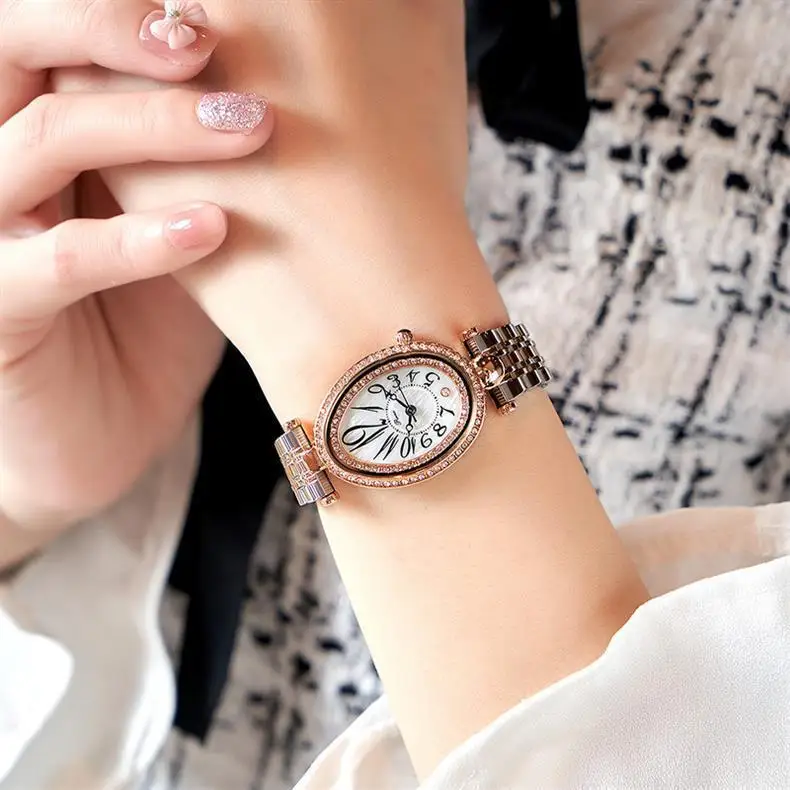 Women Quartz Watch Luxury Oval Tonneau Shaped Orologio Fashion Diamond Reloj Vintage Rose Gold Sliver Clock Ladies Wristwatch