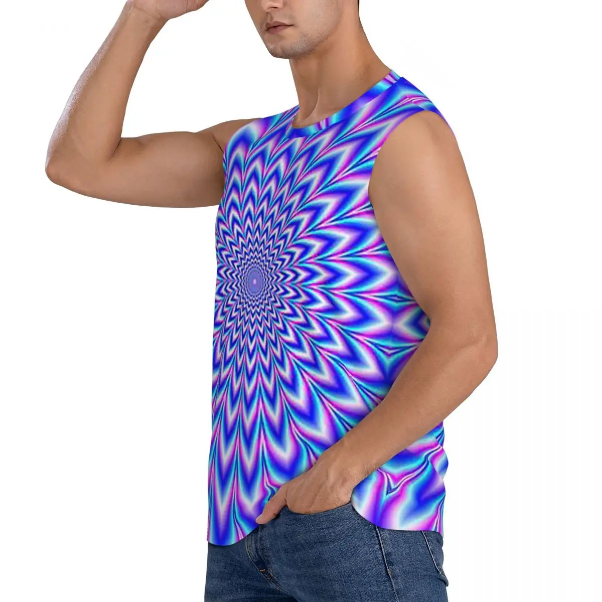 Psychedelic Pulse In Blue And Pink Men Sleeveless Tank Tops Quick Dry Breathable Gym Fitness Running Summer Casual Sport Vest
