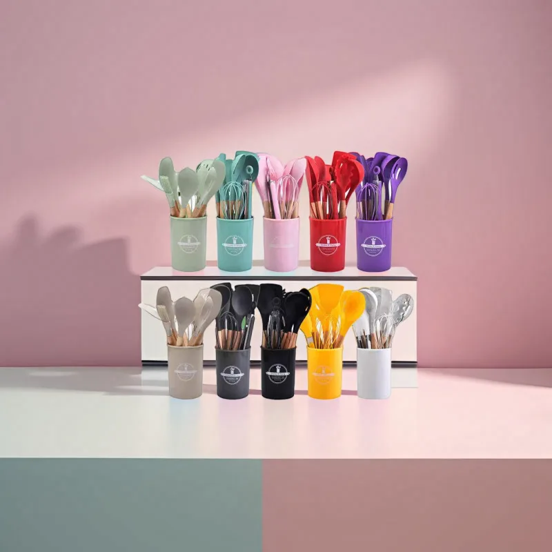 12‑Piece Silicone Spatula Scraper Set, Mini Non‑Stick Kitchen Utensils with Wooden Handle